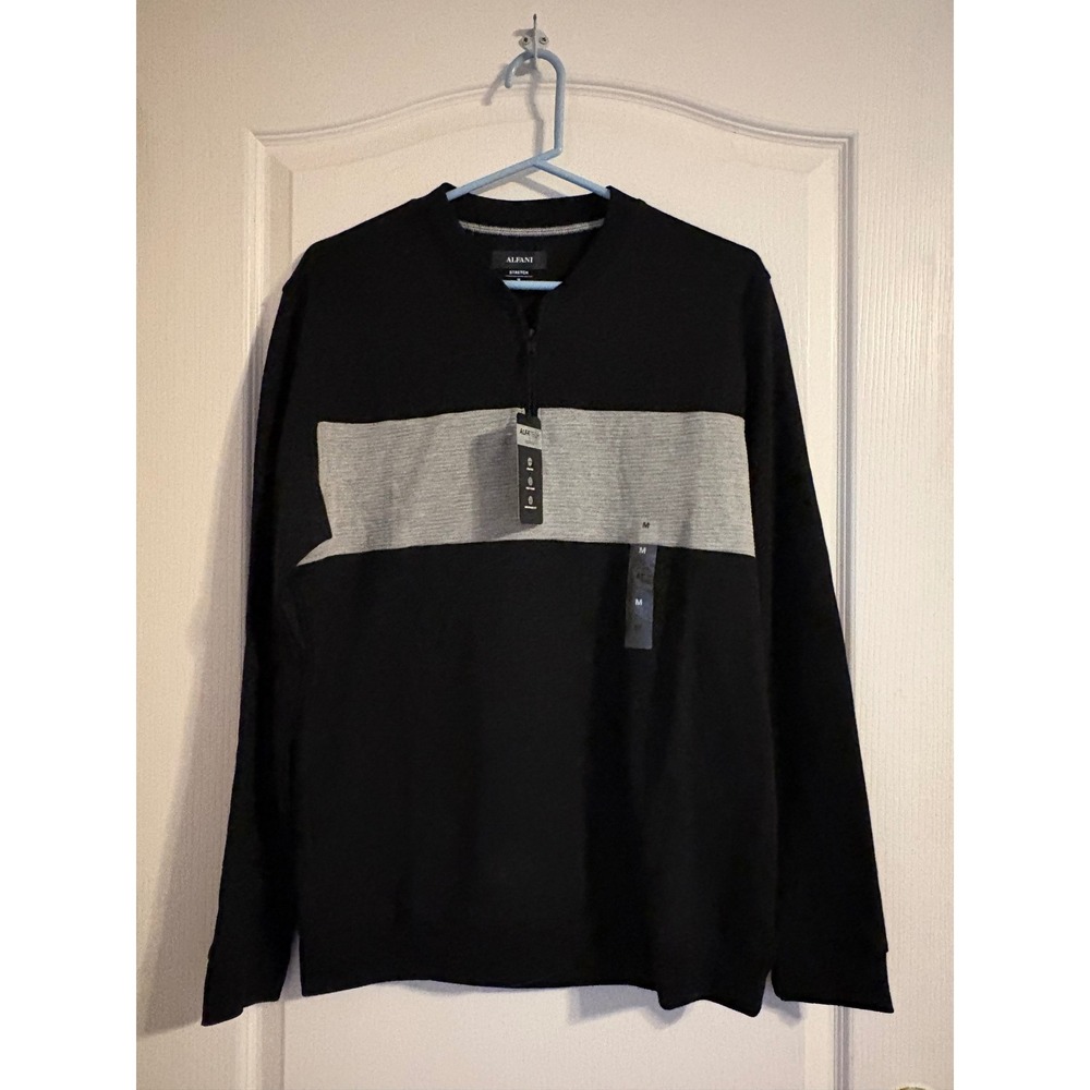 Alfani Pullover Mens M Black NWT Stretch Colorblock Quarter Zip Long Sleeve